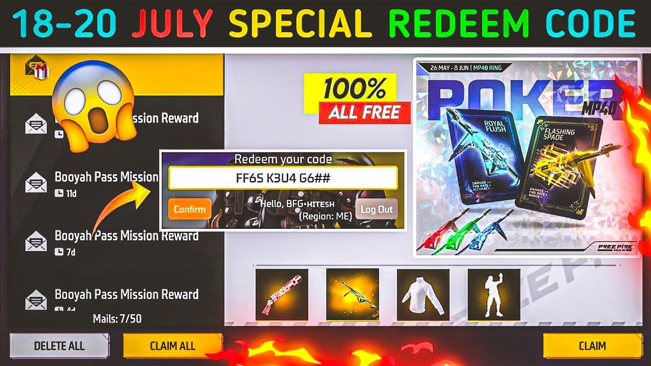 Free Fire Max Redeem Code Today Apply Now: 18-20 जुलाई 2024 का धांसू कोड लूट लो, क्लेम करने पर मिलेंगे अनेकों गेमिंग आइटम्स