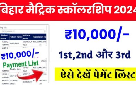 Bihar Board Matric Pass Scholarship 2024 Payment List : मैट्रिक पास ₹10,000 स्कॉलरशिप आज से मिलना शुरू यहां से चेक करें फटाफट पेमेंट लिस्ट।