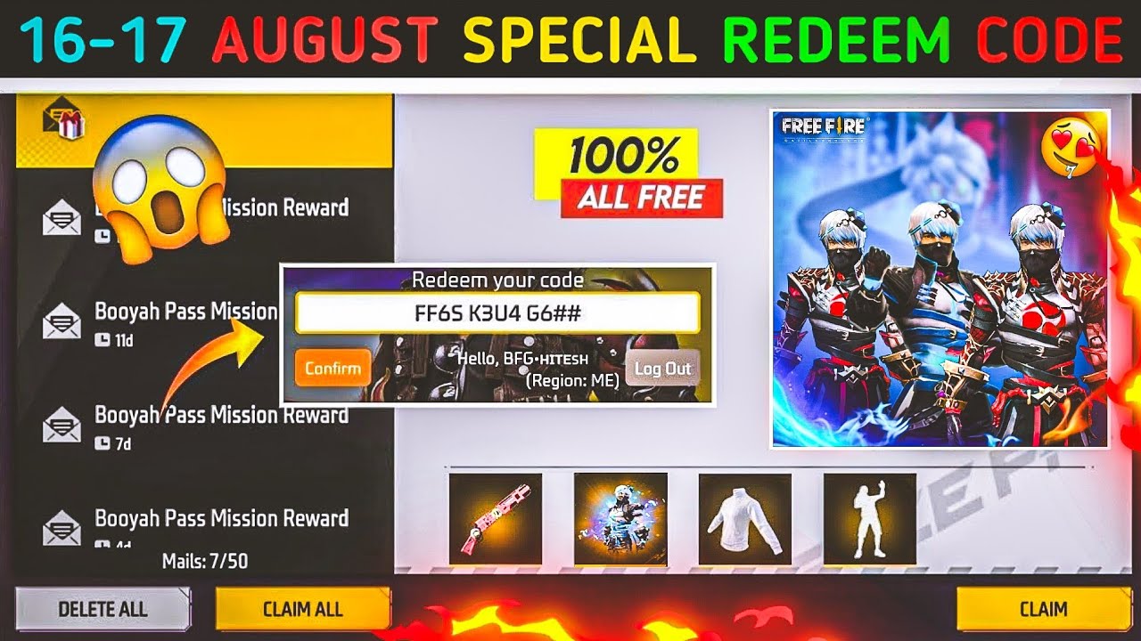 Garena Free Fire Today Working Redeem Code : Hurry! Unlock Skins, Weapons 100% काम करने वाला रिडीम कोड