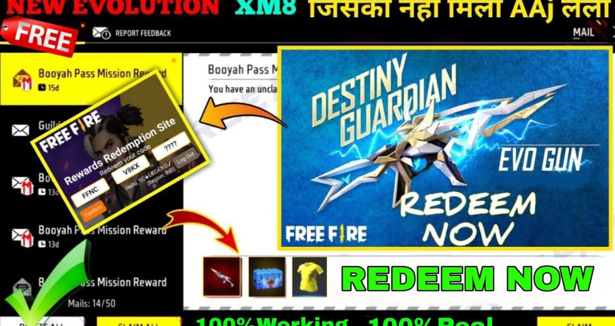 Garena Free Fire Today Working Redeem Code : New Evolution XM8 जिसको नहीं मिला जल्दी से ले लो